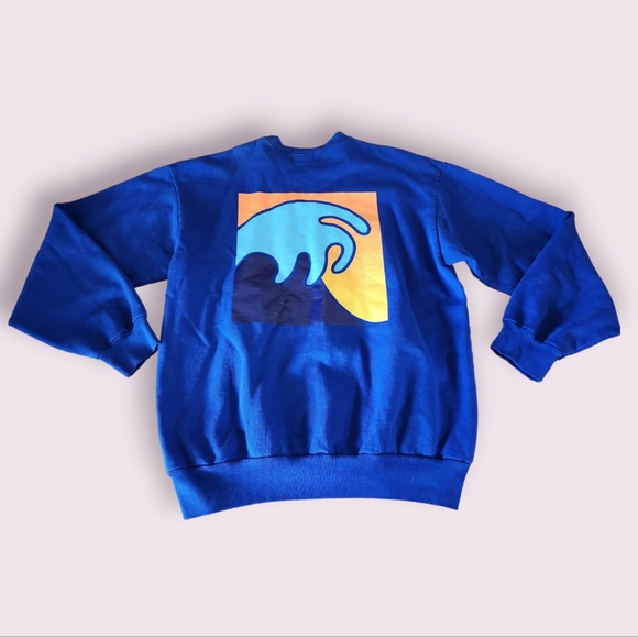 Infrathin Blue Crewneck Gradient Logo Wave Sweatshirt - Picture 1 of 6